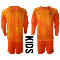 Niederlande Torwart Fußballbekleidung Auswärtstrikot Kinder WM 2022 Langarm (+ kurze hosen)